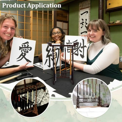 PH PandaHall 8-Pin Wood Calligrapghy Brush Holder Chinese Brushes Hanging Holder Japanese Calligraphy Pen Hanger Carving Sumi Brush Stand Wenge Writing Brushes Rack for Beginners Students Professional - size: 8-Pin