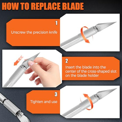 Exacto Knife Set,4 Knife with 14p SK5 Steel Blades for Carving,Scrapbooking - size: 18-PCS