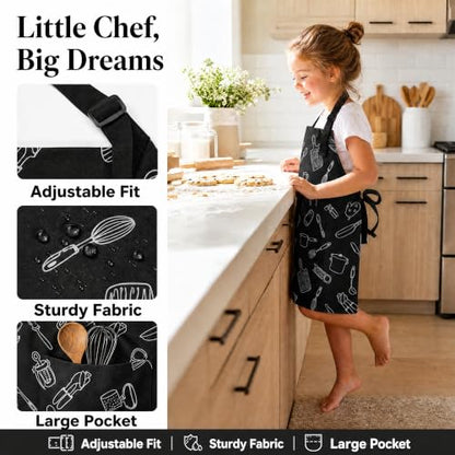 Kids Apron for Cooking, Toddler Apron with Pocket, Girls Boys Apron - color: Black, size: Medium