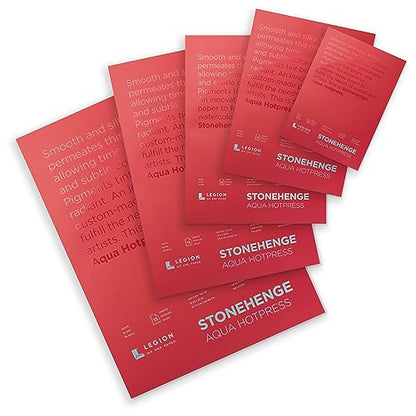 Stonehenge Aqua White Medium Weight Block, 140lb, Hotpress, 9 x 12 Inches, 15 Sheets for Wet and Dry Media