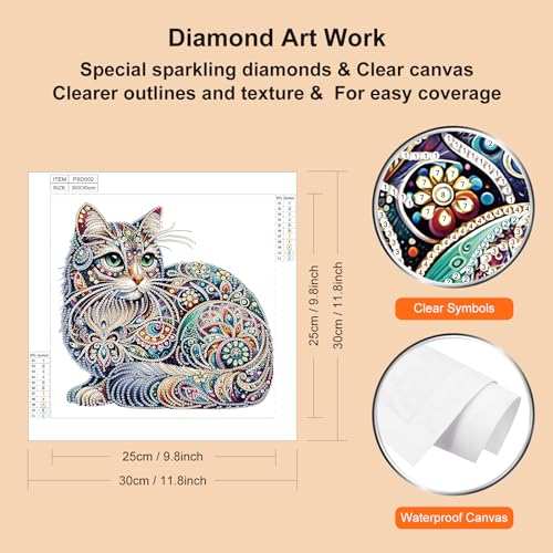WSLWXSHM 5D Special Shape Diamond Art Kits for Beginners, Diamond Painting Kits for Adults Cat, Crystal Rhinestones Diamond Painting for Home Wall Decoration Gift 12×12inch/30×30cm, Animal