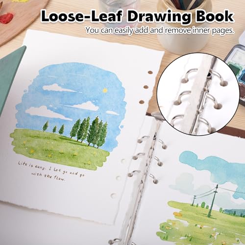 Watercolor Journal, 24 Sheets Cold Press Paper, 5.5 x 8.1 in, Green - color: Green