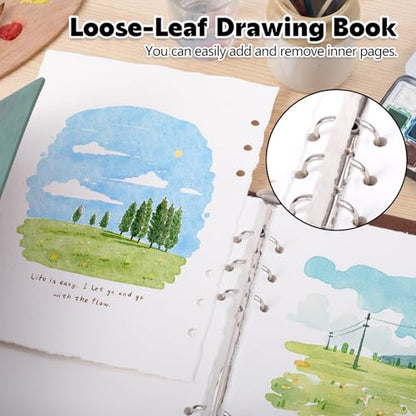 Watercolor Journal, 24 Sheets Cold Press Paper, 5.5 x 8.1 in, Green - color: Green