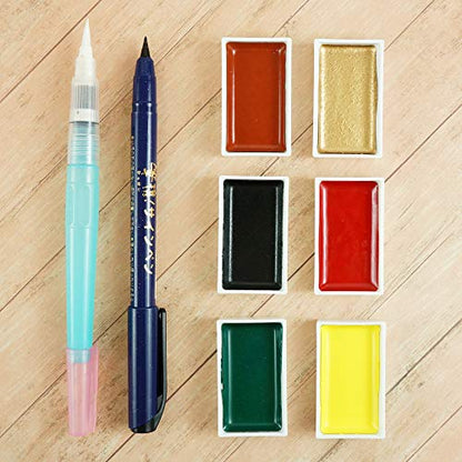 Kuretake IRODORI KOBAKO Red, Gansai Tambi 6 colors set, Handcrafted, Professional-quality pigment inks for artists and crafters, AP-Certified, Blendable, Show up on dark papers, Made in Japan - style: Small box/red