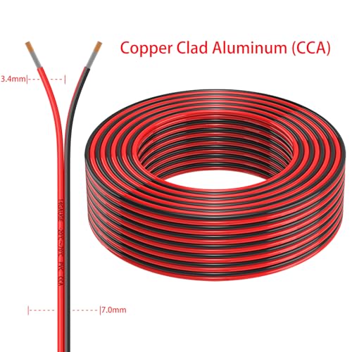 14 Gauge 2 Conductors 50FT Electrical Wire, Red Black Cable, Flexible Low Voltage PVC Copper Clad Aluminum Extension Cord for Car Speaker Wire, LED Wire,Lamps Lighting,Residential Wiring 12V/24V DC.