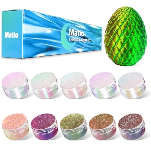 Matio Chameleon Mica Powder,10 * 5g Chrome Powder, 5 Pearlescent Effect | Color Shift Pigment & 5 Chameleon White Mica Pigment Set for Epoxy Resin,Soap Candle,Nail Art,Bath Bombs, Painting, Slime - color: 10 Colors Mix