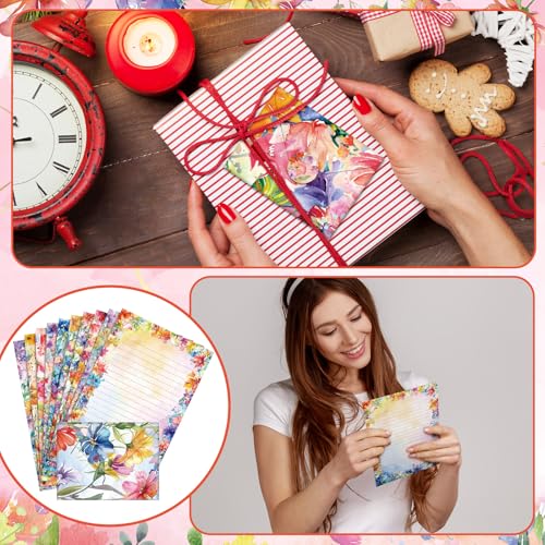 TaoBary 160 Pcs Stationery Paper Set 50 Double Sided Stationery Papers with 50 Matching Envelopes and 60 Round Dot Sticker, 10 Design(Bright Floral,5.5 x 8.25 Inch) - size: 5.5 x 8.25 Inch, style: Bright Floral