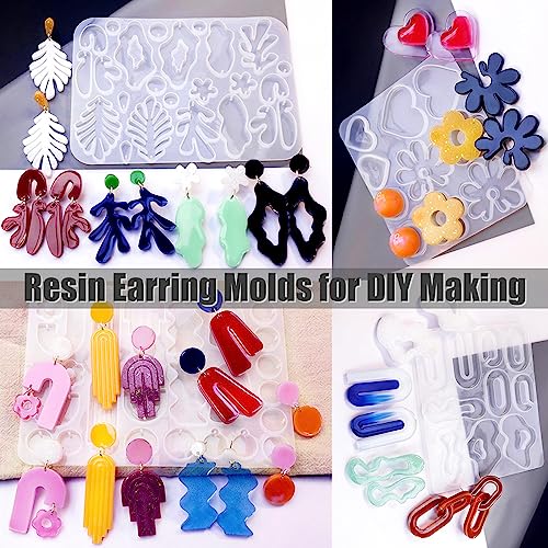 Resin Earring Molds, Set of 4 Style Silicone Earring Molds | Variety Shape Silicone Pendant Molds for Epoxy Resin Casting, UV Resin Jewelry, DIY Earring, Keychain Crafting Gift - color: 4PCS Resin Jewelry Molds