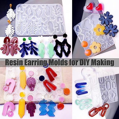 Resin Earring Molds, Set of 4 Style Silicone Earring Molds | Variety Shape Silicone Pendant Molds for Epoxy Resin Casting, UV Resin Jewelry, DIY Earring, Keychain Crafting Gift - color: 4PCS Resin Jewelry Molds