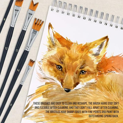 U.S. Art Supply 12 Piece Special Effects Artist Paint Brush Set - Professional Taklon Synthetic FX Brushes, Ribbon, Muti-Liner, Angular - Create Grass, Hair, Fur - Watercolor, Acrylic, Gouache, Oil