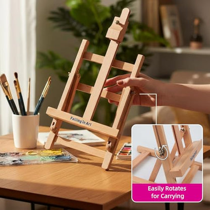 Kids Tabletop Easel Set, Portable Art Easel Painting Kits | 52 Pcs Wooden Easel for Painting Canvases, Including 12 Colors Acrylic Paints, 10 Paintbrushes and 4 Canvas Panels, Pink - color: Pink