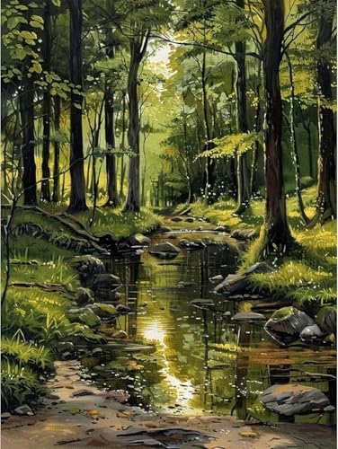 RYMILIE Diamond Art Kits for Adults Forest Landscape 12x16inch | 5D Stress Relief Diamond Painting Kit for Beginners, DIY Full Round Drill Gem Art Crafts for Home Wall Decor Gift - color: DP04104