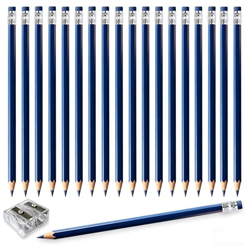 Adhere 25pcs Checking Pencils Erasable colored Pencils Pre-Sharpened #2 HB,for Checking Tests Grading,Map Coloring, editing Office Favors,including a Free sharpener. (Navy Blue) - color: Navy Blue