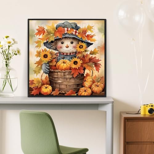 Fall Scarecrow Pumpkin Sunflower Paint by Numbers Kit for Adults, DIY Paint by Numbers Kits for Adults Beginners Without Frame, Acrylic Paint Canvas Painting Kits Art for Home Decor 16x16 Inch - color: Fall Scarecrow Pumpkin