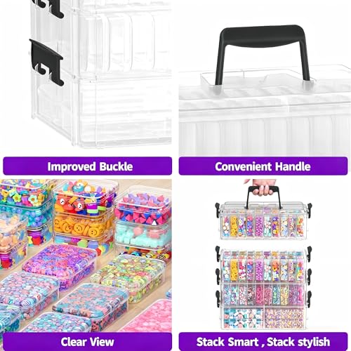 Stackable Bead Storage Organizer, 88 Small Plastic Containers with Lids, 4-Layer Clear Bead Organizer Box, 3 Sizes, Portable, for Jewelry and Crafts - size: 4-Tier 8L+20M+60S