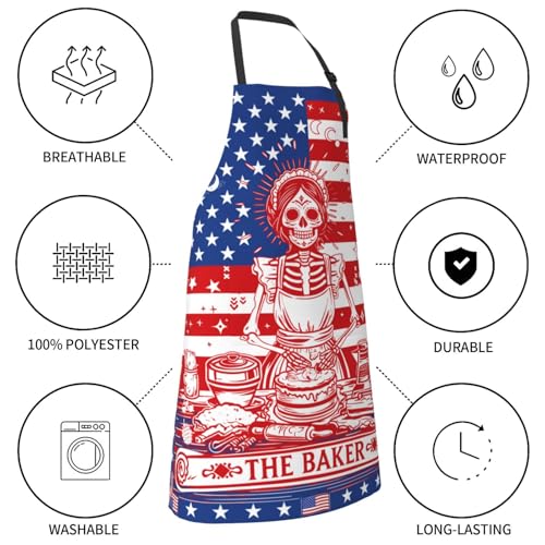 Funny Apron Polyester Grooming Aprons with Pocket for Cooking Kitchen Grilling Adults - color: Skull Women Red