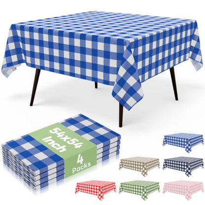 misaya 4 Packs 54 x 54 Inch Buffalo Disposable Table Cloth, Waterproof Plastic Tablecloth, Square Blue and White Checkered Table Covers for Picnic, Birthday, Party, Back to School - color: Blue and White, size: 54" X 54"