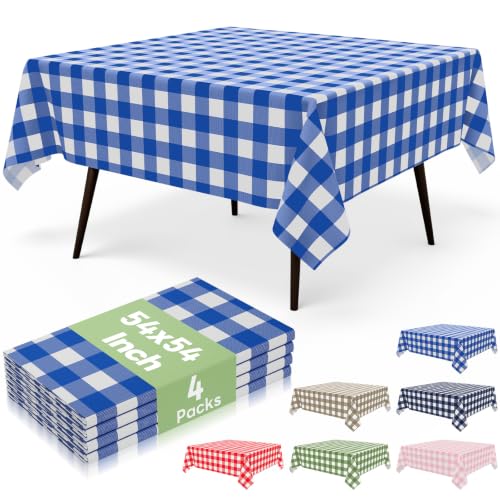 misaya 4 Packs 54 x 54 Inch Buffalo Disposable Table Cloth, Waterproof Plastic Tablecloth, Square Blue and White Checkered Table Covers for Picnic, Birthday, Party, Back to School - color: Blue and White, size: 54" X 54"