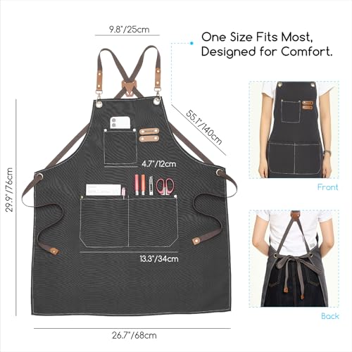 MEEDEN Painting Apron for Men Women: Adjustable Cross Back Waterproof | Polyester Canvas Art Apron with 3 Pockets - Artist Apron for Acrylic Oil & Watercolor Painting, Gardening, Cooking - Taupe - color: Taupe