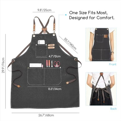 MEEDEN Painting Apron for Men Women: Adjustable Cross Back Waterproof | Polyester Canvas Art Apron with 3 Pockets - Artist Apron for Acrylic Oil & Watercolor Painting, Gardening, Cooking - Taupe - color: Taupe