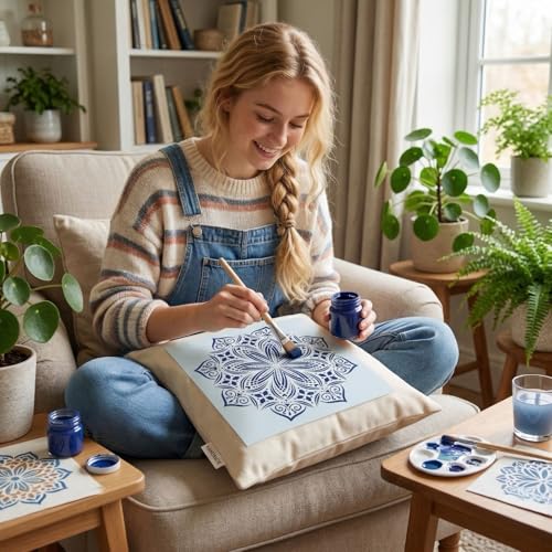 UNbox that Feelings Mandala Stencil Set (Pack of 9) – 8x8 Inch Reusable Mylar Stencils for Painting on Wood, Wall, Fabric, Furniture, Canvas & DIY Crafts Medium White