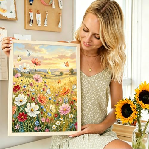 FOXKISS Diamond Art Painting Kits for Adults, Wildflower Full Drill Diamond Dots Paintings for Beginners, Round 5D Paint with Diamonds Pictures Gem Art Painting Kits DIY Crafts Kits 12x16In - color: Wildflower 2
