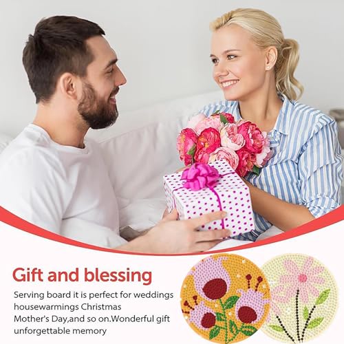 gganmtere 8p - Flowers Diamond Art Coasters,Flower Diamond Painting Coasters,5D DIY Full Drill Coaster with Holder Present - color: Jxbd104