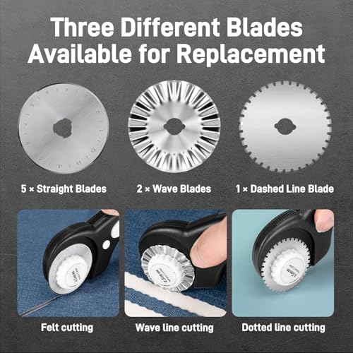 Teslong 45mm Rotary Cutter for Fabric, Extra 8pcs Replacement Blades | Ergonomic Handle Fabric Cutter Wheel with Safety Lock for Fabric, Leather, Crafting, Sewing, Quilting, Left & Right Hand