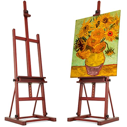 VISWIN Medium H-Frame Easel 67"-95" H, Hold Canvas up to 49", Adjustable Beech Wood Artist Easel Stand for Painting with Storage Tray, Art Floor Easel for Adults, Beginners, Students - Walnut - color: Walnut, size: M