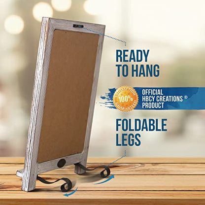 HBCY Creations Magnetic Tabletop Chalkboard Sign, 9.5" x 14", Rustic | Magnetic Surface, Metal Scrolled Legs, Countertop or Wall Mount - color: 1- Whitewashed, size: 10"W x 14"H