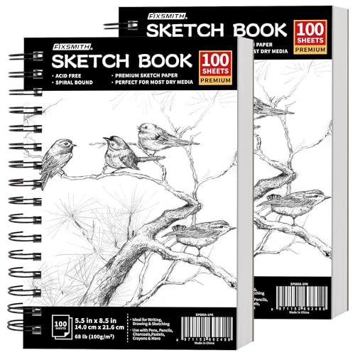FIXSMITH 5.5"X8.5" Sketch Book, 200 Sheets(68 lb/100gsm) Sketchbook,2 Pack | Acid Free Drawing Paper | Spiral Bound Artist Sketch Pad | for Kids, Beginners, Artists & Professionals | Bright White - color: Black, size: 5.5"x8.5"-2 Pack