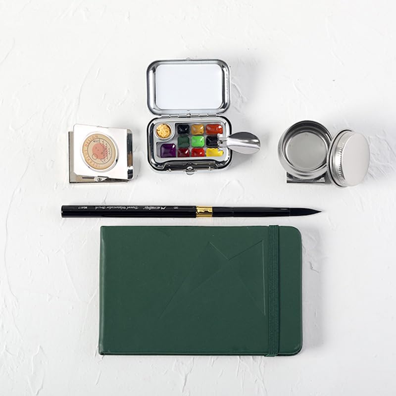 D10 Mini Watercolor Palette Travel Set - 10 Colors Portable Tin with Magnetic Metal Clip & Tiny Water Bottle - Micro Pocket Paint Kit for Urban Sketching, Art Journaling & Plein Air
