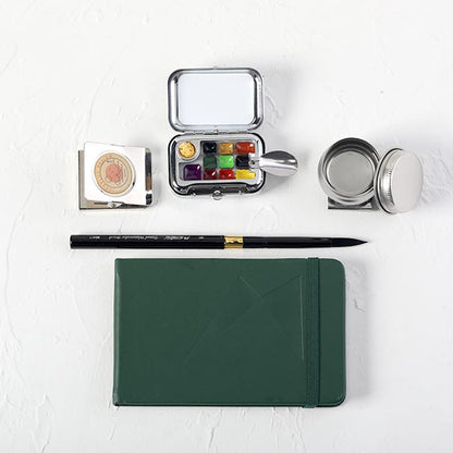 D10 Mini Watercolor Palette Travel Set - 10 Colors Portable Tin with Magnetic Metal Clip & Tiny Water Bottle - Micro Pocket Paint Kit for Urban Sketching, Art Journaling & Plein Air