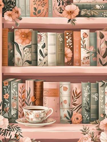 Xylogist Bookshelf Diamond Art Kits for Adults 12 x 16 Inch | Bookshelf Diamond Painting Kits for Adults Beginners, 5D Round Full Diamonds Gem Art Kit for Home Decor Wall Gifts - color: 1 Pack Pink Bookshelf, size: 11.8 x 15.7 in