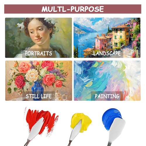 Palette Knife Set, 3Pcs Stainless Steel Painting Knife with Wood Handle, Metal Artist Knife for Oil, Canvas, Acrylic Painting, Spatula Pallet Knife for Color Mixing,Spreading - color: 3pcs Palette Knife