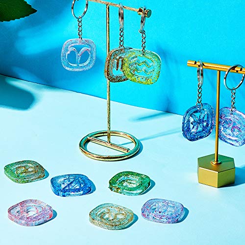 3 Pieces Zodiac Signs Keychain Resin Molds Silicone with Hole Constellation Sign Pendant Silicone Epoxy UV Resin Mold for DIY Keychain Pendant Jewelry Making, 8 Colors Holographic Glitter Sequins