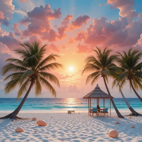 5D Beach Sunset Diamond Art kits for Adults Beginners 13.8x13.8inch - color: KM1195-1
