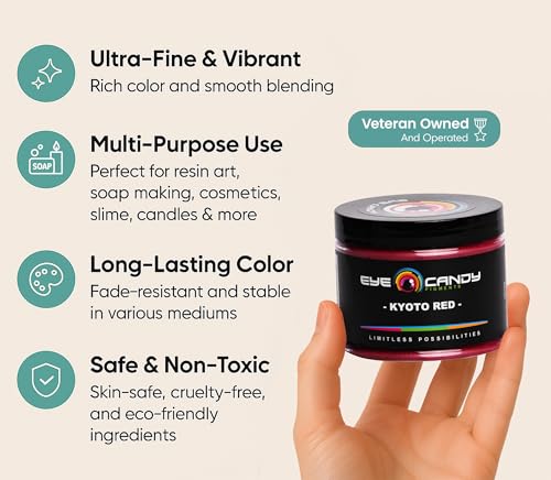 Eye Candy Pigments Premium Red Mica Powder - Kyoto Red (50gr) - for Epoxy, Resin, Soap, Paint, Woodworking, Acrylic Pouring, Bath Bombs, Fishing Lures - DIY Arts and Crafts Additive - color: Kyoto Red