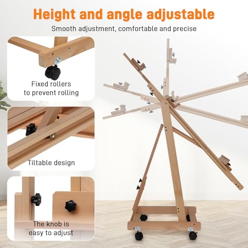 Foldable Large H-Frame Easel, Multi-Functional Adjustable Artist Easel, Large Easel for Painting, Adjustable in Angle and Height, Capable of Accommodating Two Canvases and Sketches, Home Art Creation