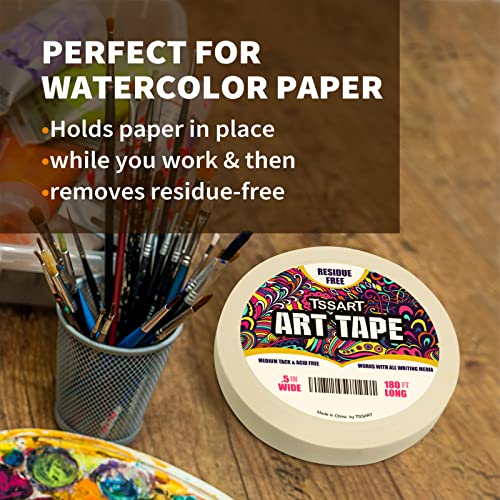 White Art Tape Medium Tack - Masking Artists Tape for Drafting Art Watercolor Painting Canvas Framing - Acid Free 1/2Inch/ 0.5inch Wide 180FT Long (Pack of 2) - size: 0.5inch (Pack of 2)
