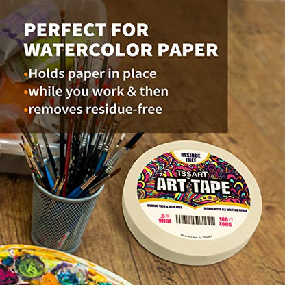 White Art Tape Medium Tack - Masking Artists Tape for Drafting Art Watercolor Painting Canvas Framing - Acid Free 1/2Inch/ 0.5inch Wide 180FT Long (Pack of 2) - size: 0.5inch (Pack of 2)