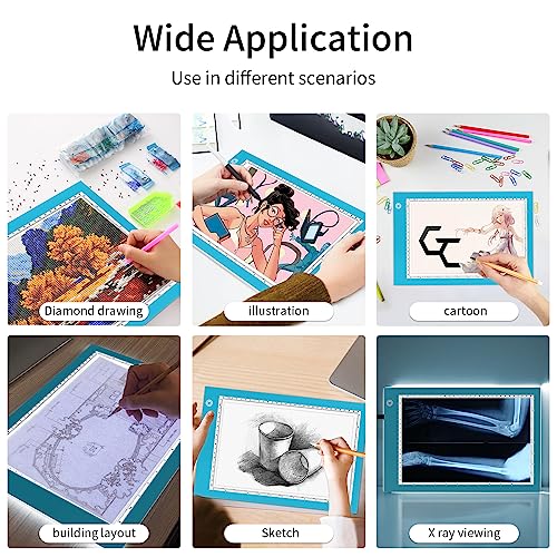 Light Box Drawing Pad, Tracing Board with Type-C Charge Cable and Brightness Adjustable for Artists, AnimationDrawing, Sketching, Animation, X-ray Viewing (A4-P-Blue-New)