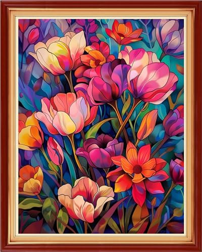 Funchey Stamped Cross Stitch Kits, DIY Cross Stitch Pattern for Adults Beginners Needlepoint Kits Embroidery Kit Arts and Crafts 11CT-Colorful flowers 16x20 inch - color: Handicraft patterns10