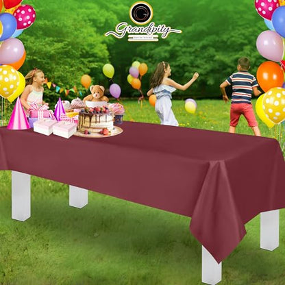 Plastic Table Cloth Disposable 6 Pack 54 x 108 Inch Rectangle Table Cloths - color: Burgundy, size: 54 inches x 108 inches Rectangle