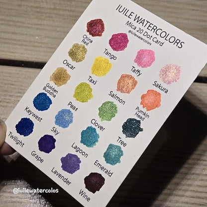 IUILE Handmade Watercolor Paints - Mica 20 Dot Card (20 colors). Metallic, Shiny, Shimmer - color: Mica 20 Dot