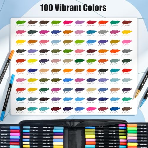 100 Colors Dual Brush Markers Pens with 4 Spiral Bound Adult Coloring Books