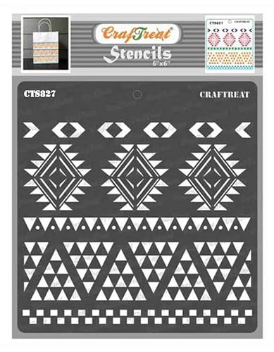 CrafTreat Stencils for Scrapbooking Tribal Border Stencils for Painting on Wood, Walls, Floor, Tile, Canvas & Furniture – Aztec Pattern Reusable Wall Stencil Design 6x6 Inches - style: Tribal Border