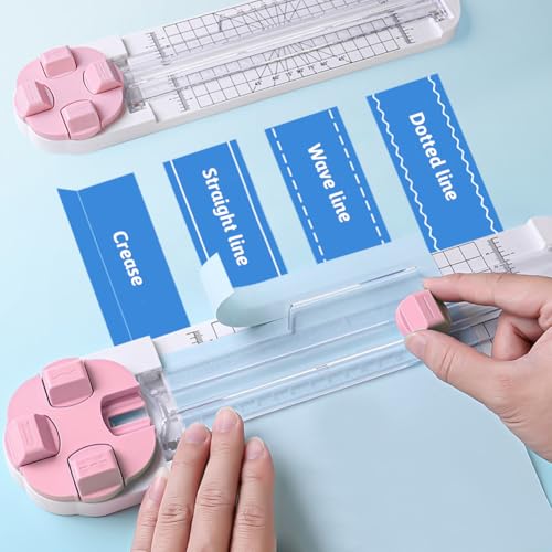 Paper Cutter,4 in 1 Paper Trimmer Photo Cutter,Scrapbook Papers Craft Cutter with Dial Blades of Straight,Wave,Perforated,Creasing for Cutting Papers,Coupons,Postcards,Card(Pink) - color: Pink