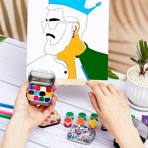 Fulmoon 4 Pcs Travel Empty Watercolor Palette Small Mini Metal Tin Box 12 Wells Paint Palette with Lid Portable Tiny Watercolor Storage Case for Artist Travel Outdoor Painting DIY Craft(Classic) - style: Classic