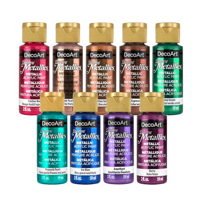 DecoArt Americana Dazzling Metallics Acrylic Paint Set – Bold Metallic Colors, 9 Bottles (2 fl oz) – Craft Metallic Paints for Canvas, Wood & DIY Projects - color: Multi - Bold Metallic